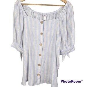 NEW Lauren Conrad Top Square Neck Blue & White Button Down Size 1X